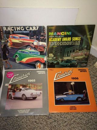 10 Vintage Record Albums,  Surfboards,  1956 Chevy,  Pickup,  1965,  1970 Mustang,  Riviera