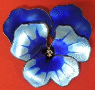 Vtg David Andersen Norway 925 S Sterling Guilloche Blue Enamel Pansy Pin/brooch