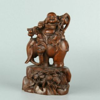 Chinese Exquisite Hand Carved Elephant Buddha Carving Boxwood Statue