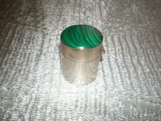 Vintage Solid Silver Pill Box With Malachite Inlay Lid,  Chester 1946