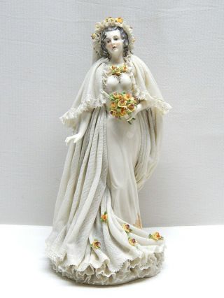 Stunning Antique C1910 Furstenberg Germany 9½ " Dresden Lace Bride Figurine