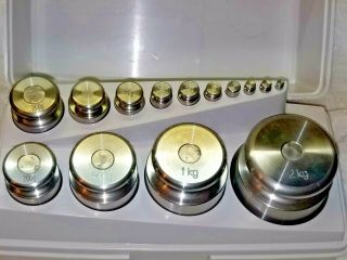 Vintage Ohaus Sto - A - Weigh Scale Weights 14 Piece Set.  1g - 2kg Range Soa.  Vg Cond