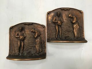Antique Bronze Bookends - The Angelus - Farmer 
