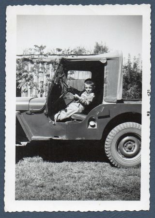 Vintage Photo Snapshot Ca.  1958 Young Boy Driver 