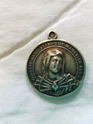 Vintage Sacred Heart Mary Jesus Sterling Silver Medal Christian Reversble Italia