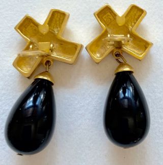 VALENTINO Vintage Earrings Golden Bows & Black Resin Drops Haute Couture 2