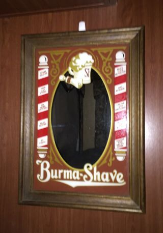 Vtg.  Burma Shave Large Framed Barber Shop Bar Mirror Sign Advertisement Decor