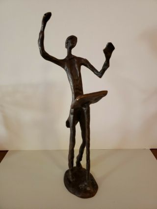 Mid Century Modernist Bronze Sculpture Of Composer Conductor Signed Burn 11.  5 "