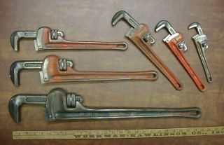 6 Vintage Ridgid Heavy Duty Pipe Wrenches,  8 ",  10 ",  12 ",  14 ",  18 " & 24 ",