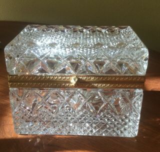 Magnificent Vintage French Cut Crystal And Gilded Bronze Jewelry Casket Box Wow