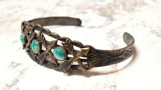 Vintage Fred Harvey Era Old Pawn Navajo Sterling Silver Turquoise Cuff Bracelet 3