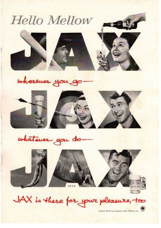 1958 Jax Beer " Hello Mellow " Jackson Brewing Company Orleans Sports Print Ad