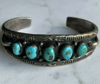 Vintage Sterling Silver 925 Turquoise Bangle Cuff Bracelet Southwestern Bl Lb