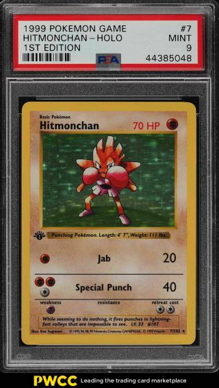 1999 Pokemon Game 1st Edition Holo Hitmonchan 7 Psa 9 (pwcc)