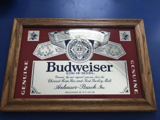 Vintage Budweiser King Of Beer Anheuser Busch Mirror Bar Sign 12x18”