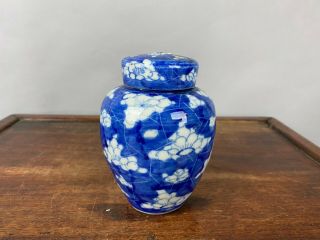19th/20th C.  Chinese Blue And White ‘cherry Blossom’ Covered Small Jar