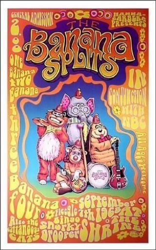 The Banana Splits Hanna Barbera Poster Lithograph - Out 20  X 31 1/2