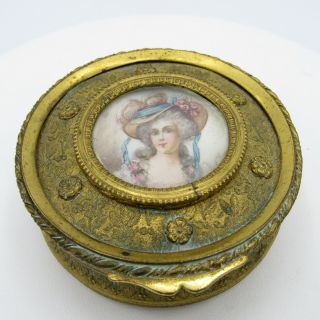 Antique French Bronze Box with Hand Painted Center,  Signed,  Interior 2