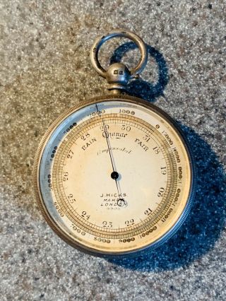 Rare Vintage Sterling Silver Pocket Barometer J.  Hicks London 9908 Ato Case Wow