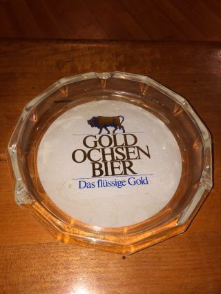 Vintage Large Glass Gold - Ochsen Bier German Beer Ashtray Rare Das Flussige Gold