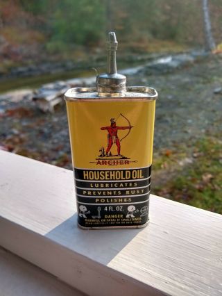 Vintage Archer Household Oil Lead Top Handy Oiler 4 Oz Metal Oil Can Empty.