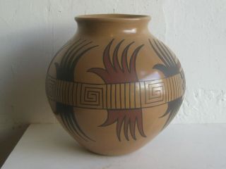 Vtg Mata Ortiz Art Pottery Geometric Design By Jesus Pina Hand Coiled Vase Pot