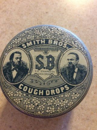 Vintage Smith Brothers Cough Drops Blue & White Tin Great Graphics & Information