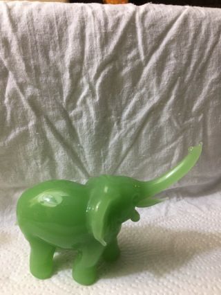 Vintage Asian Jadeite Jade Carved Lucky Elephant Figurine Trunk Up Translucent