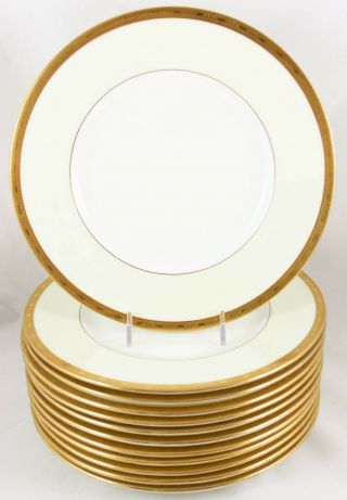 Set (s) 6 Raised Gold Encrusted 9 " Plates Vintage Minton China K128 Cream White
