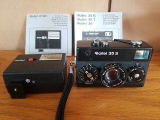 Rollei 35s Vintage 35mm Camera & Matching Flash Carl Zeiss 2.  8 Sonnar Lens
