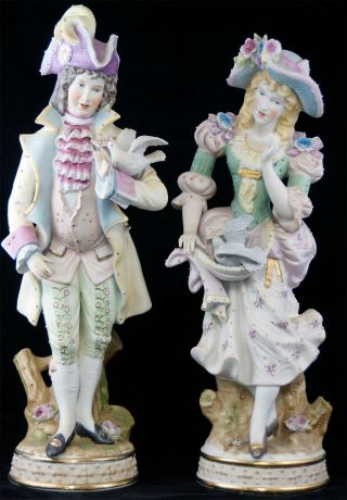 Gorgeous Bisque Couple With Birds European Early To Pre 1900