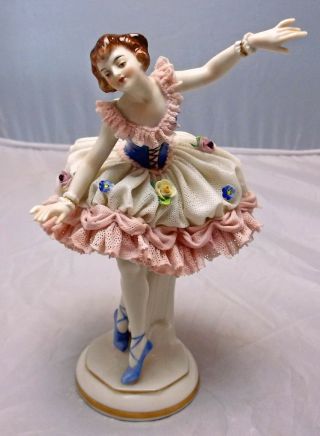 Porcelain Dresden Lace Lady Dancing Figurine Figure Volkstedt