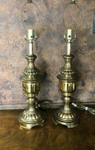 Vintage Pair Mid Century Stiffel Brass Classical Lamps Hollywood Regency Lights