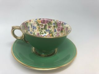 Vtg Royal Winton Grimwades Cup & Saucer Cheadle Green Floral Best Gold Pattern
