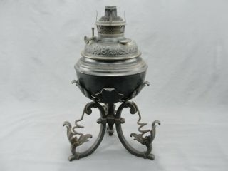 Rare Antique Bradley & Hubbard B&h Wrought Iron Oil Lamp With Burner 1896