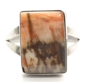Vintage Navajo Sterling Silver Harvey Old Pawn Petrified Wood Rectangle Ring