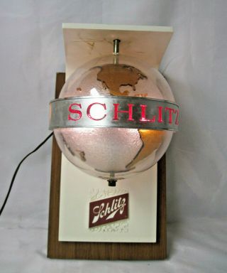 Vintage 1968 Schlitz Beer Light Up Sign Spinning World Globe Motion Sconce