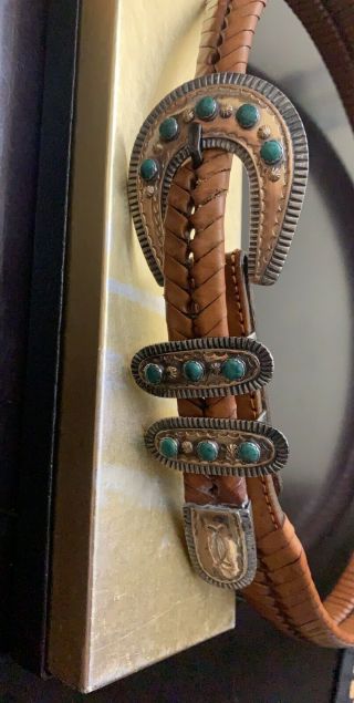 Vintage Navajo Henry Morgan Sterling Silver 14k Belt Size 36