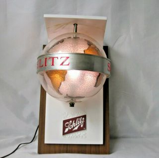Vintage 1968 Schlitz Beer Light Up Spinning World Globe Motion Sconce Sign