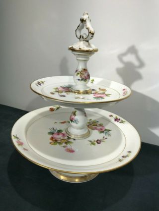 Vintage 2 Tier Serving Tray Antique Porcelain Platter Floral