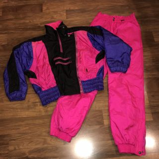 Vtg 80s 90s Ossi 2 Piece Ski Suit Womens Small Snowsuit Snow Coat Bib Pants Neon