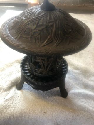 Vtg Cast Iron Pagoda Hanging Footed Garden Patio Lantern Candle Holder