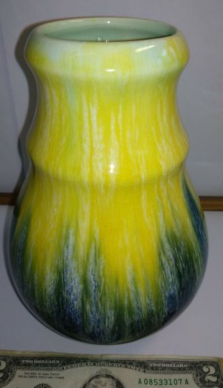Old BOCH FRERES Charles Catteau Belgium Art Deco Pottery Vase Blue Yellow Green 3
