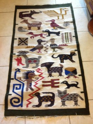 Vintage Southwest Native American Style Woven Wool Wall Hanging Animals