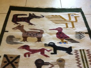 Vintage Southwest Native American Style Woven Wool Wall Hanging Animals 3