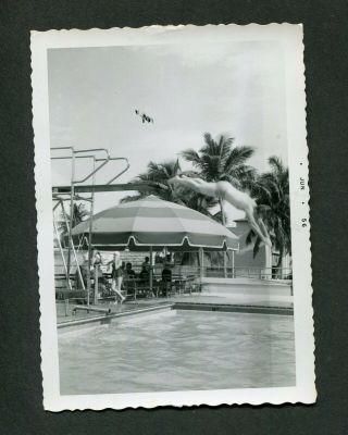 Unusual Vintage Photo Man In Mid Air Diving Motion 387102