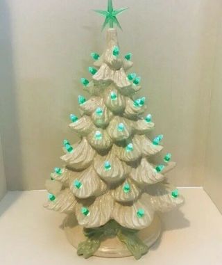 Vintage 1984 Ceramic Christmas Tree White Pearl Iridescent 17”