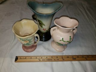 3 Vintage Hull Art Pottery Wildflower Double Handled Vases