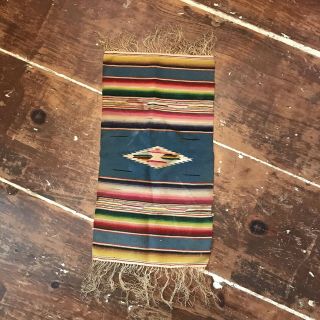 Vintage Mexican Saltillo Serape Wool Wall Hanging/table Runner,  11x21