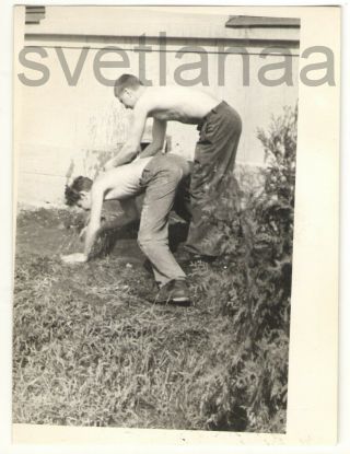 Summer Fun Shower Couple Guys Shirtless Young Men Sport Game Ussr Vintage Photo
